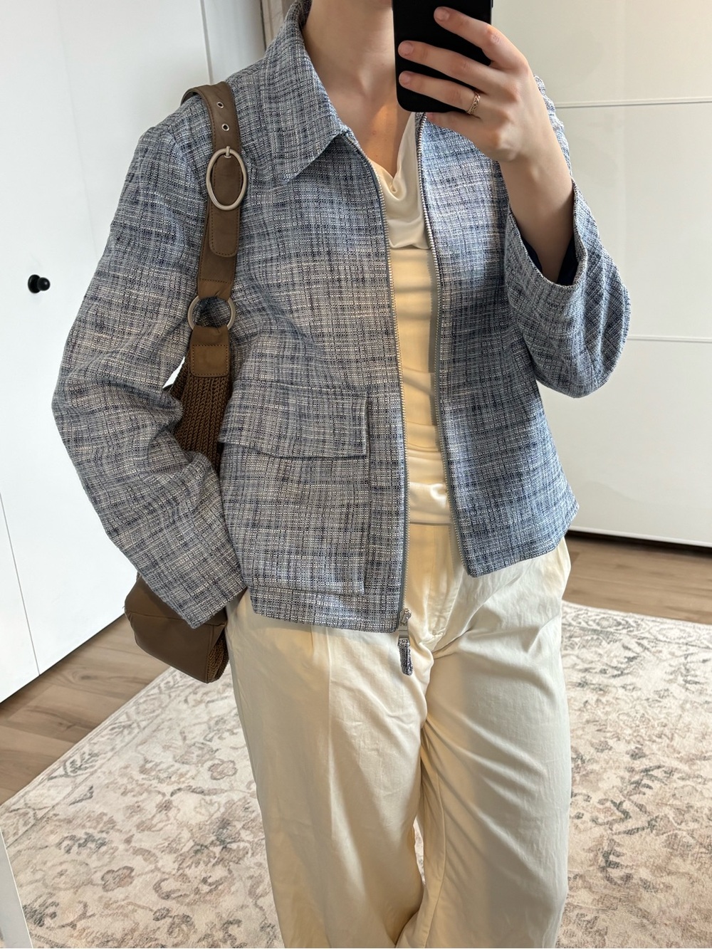 Club Monaco Light Blue Tweed Zip Collar Jacket